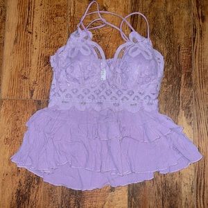 Zenana Outfitters Lavender Lace Tank Top